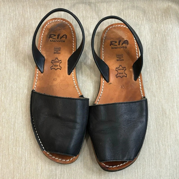 RIA Sz 40 Handmade Leather Avarca Style Made in Spain Slip On Peep Toe Sandals - Picture 3 of 10